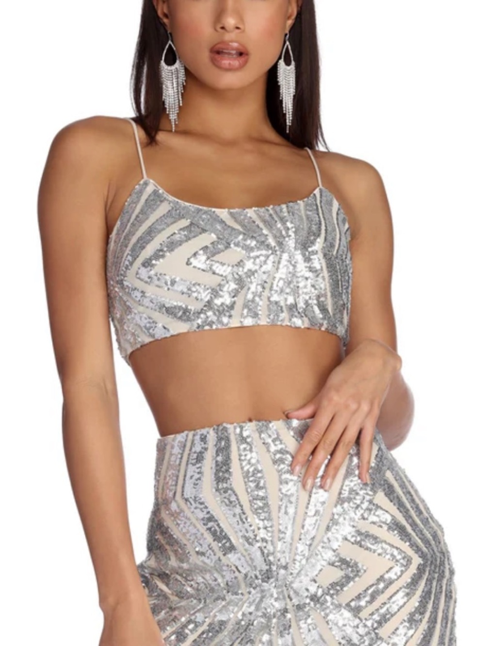 Windsor Glimmer And Shimmer Silver Sequin Crop Top Size Small